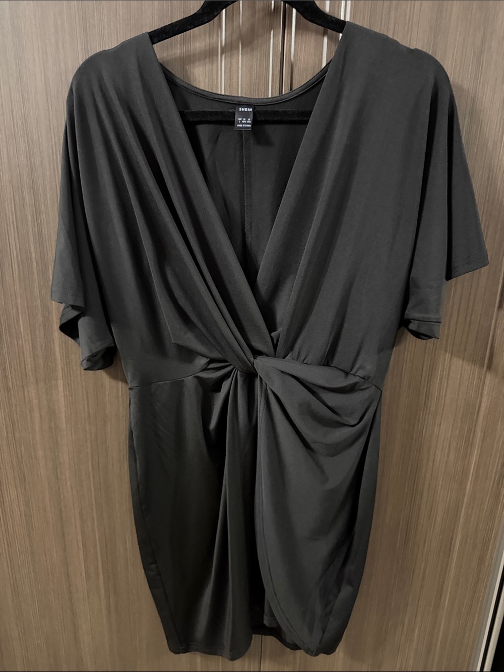 SHEIN‎ Black Twist-Front V-Neck Mini Dress